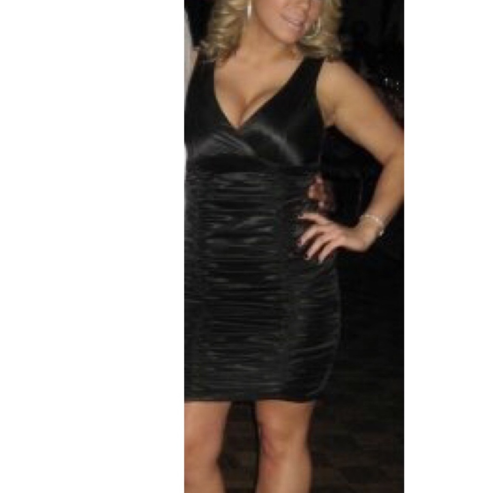 Black satin ruched dress